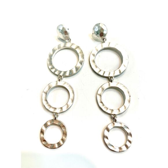 Silver Hoop Dangle Earrings #hammered silver - Picture 1 of 3